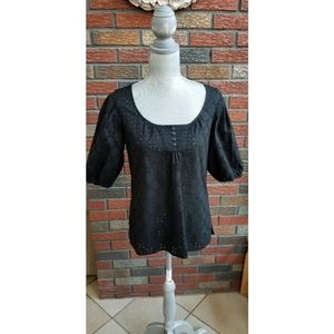 LOFT Black Eyelet Blouse